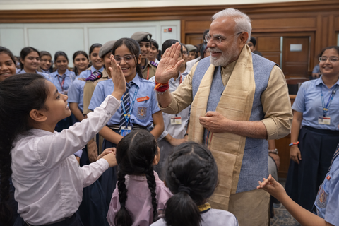 PM Modi celebrates Raksha Bandhan with schoolchildren at his residence