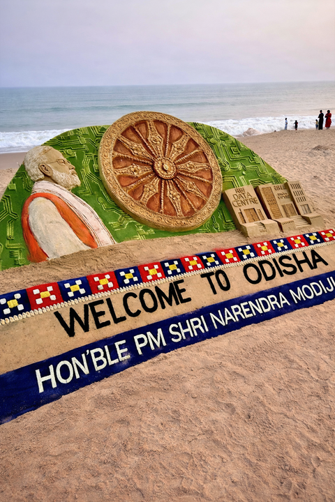 Sudarsan Pattnaik creates 8-foot sand art to welcome PM Modi in Puri