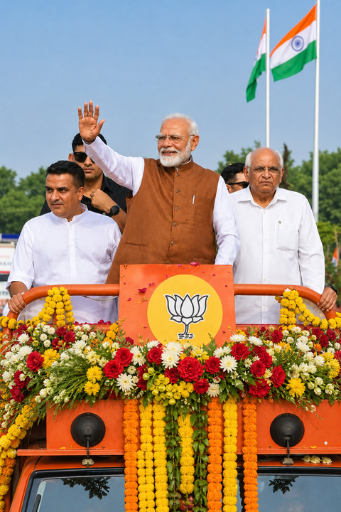 Modi leads Banaskantha roadshow, set to unveil projects worth ₹14,000 crore