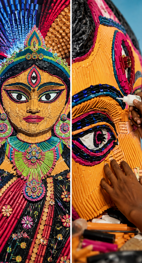 Kolkata artist transforms 13,000 recycled pens into stunning Goddess Durga sculpture