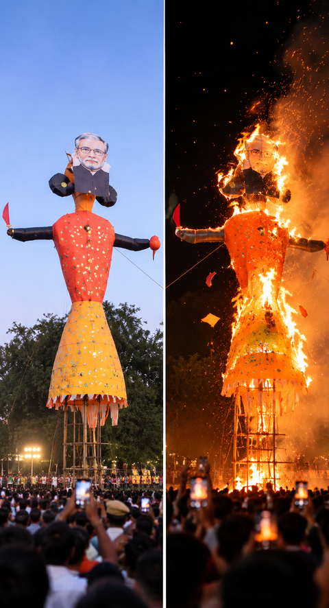 Youth Congress burns Ravan effigy with CEC Gyanesh Kumar's face in Delhi protest