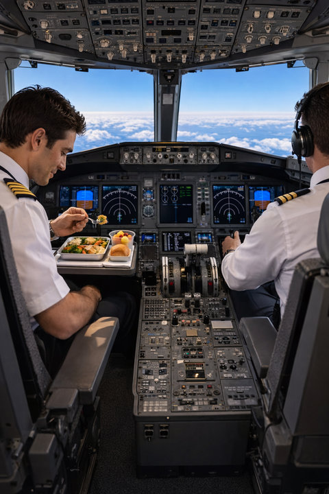 Why airlines serve pilots different meals at different times during flights