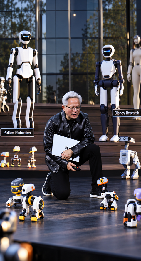 Nvidia CEO Jensen demos AI-powered Microducks robots obey commands