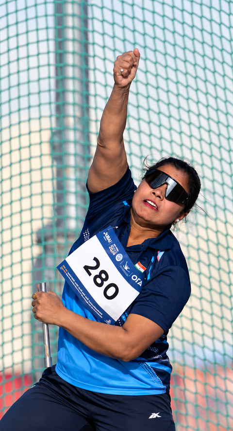 Suvarna Raj wins F54 discus gold with a best throw of 15.66 metres at the Asian Para Games