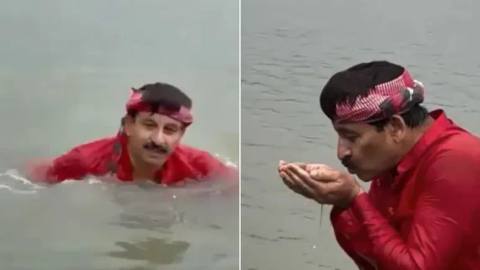 BJP MP Manoj Tiwari takes Yamuna dip, claims river is clean